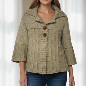 Knit Cardigan‎ Sweater Beige Speckled Forest Fairy Grunge Boho Whimsy Sz M